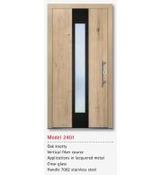 UNILUX Model 2401 Oak Knotty Door with Lacquered Metal, Clear Glass, Triple Sealed, German Craft Luxury Front Door